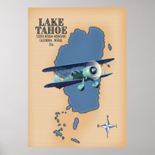 Póster Mapa del Lago Tahoe Sierra Nevada California Nevad