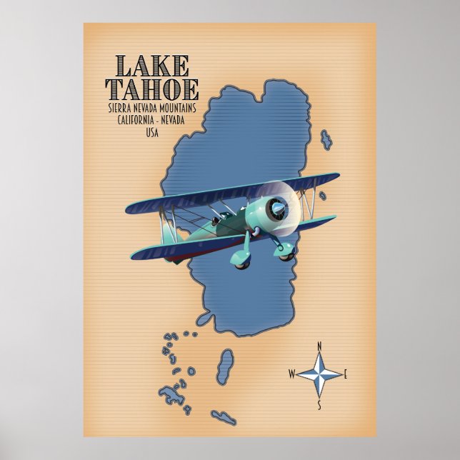 Póster Mapa del Lago Tahoe Sierra Nevada California Nevad (Frente)