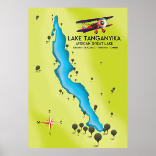 Póster Mapa del lago Tanganyika Africano