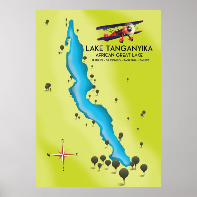 Póster Mapa del lago Tanganyika Africano (Frente)