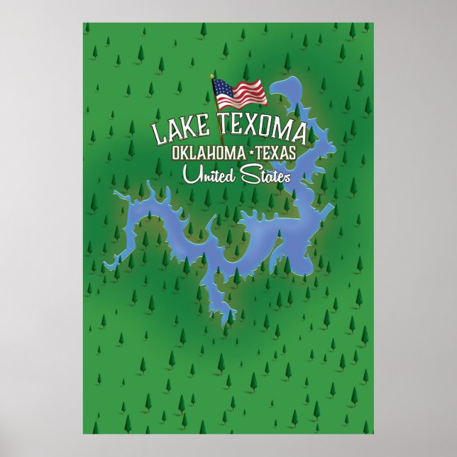 Póster Mapa del lago Texoma USA. (Frente)