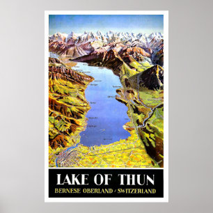 Póster Mapa del lago Thun, Bernese Oberland, Suiza