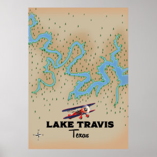 Póster Mapa del lago Travis Texas