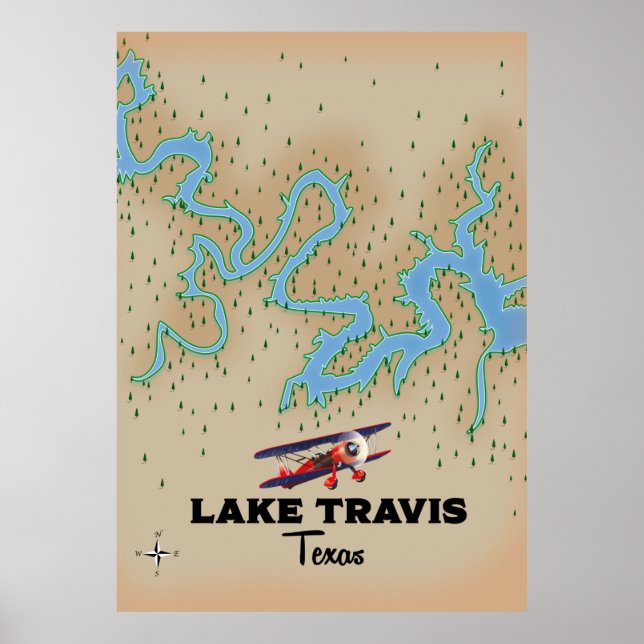 Póster Mapa del lago Travis Texas (Frente)