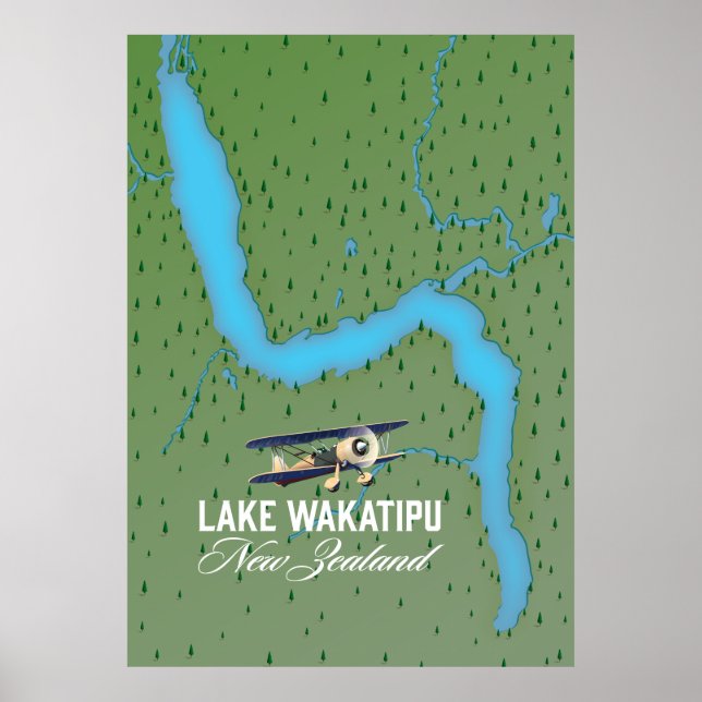 Póster Mapa del lago Wakatipu Nueva Zelanda (Frente)