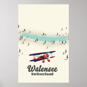 Póster mapa del lago Walensee suiza