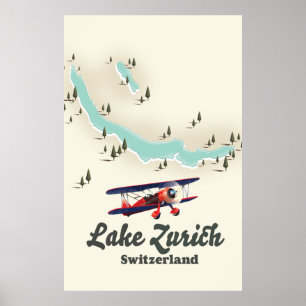 Póster mapa del lago Zurich Suiza