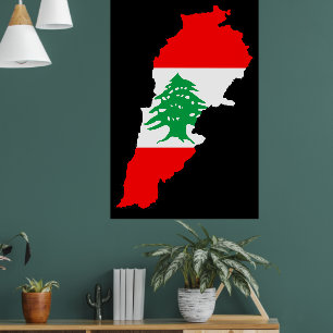 Póster Mapa del Líbano con bandera