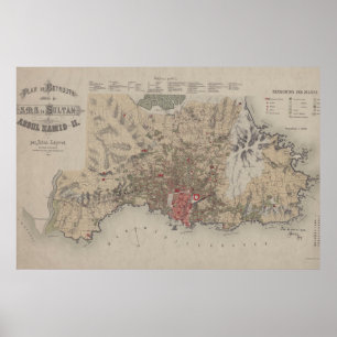 Póster Mapa del Líbano de Beirut vieja (1876)