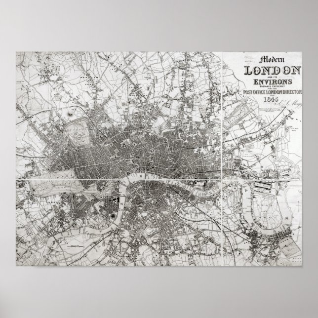Póster Mapa del Londres moderno y sus alrededores, 1854 (Frente)