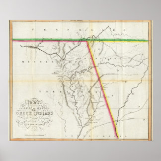 Póster Mapa del lugar de la guerra entre los indios creek