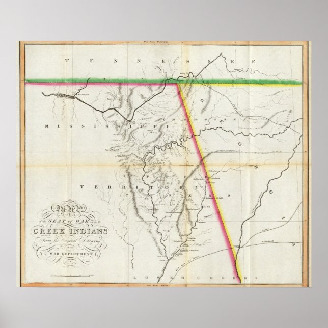 Póster Mapa del lugar de la guerra entre los indios creek (Frente)