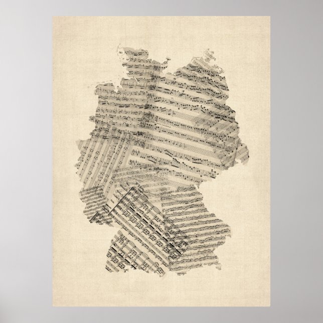 Póster Mapa del mapa de la música de hojas antiguas de Al (Frente)