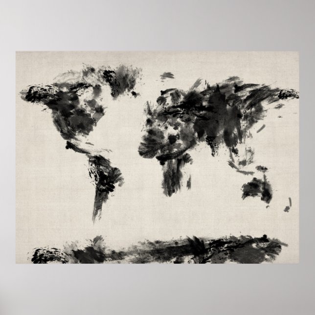 Póster Mapa del Mapa del Mundo Pintura oscura abstracta (Frente)