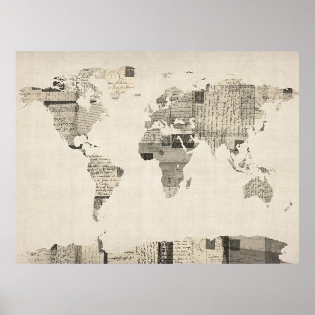 Póster Mapa del Mapa Mundial de las Viejas Postales (Frente)