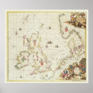 Póster Mapa del Mar del Norte, c.1675