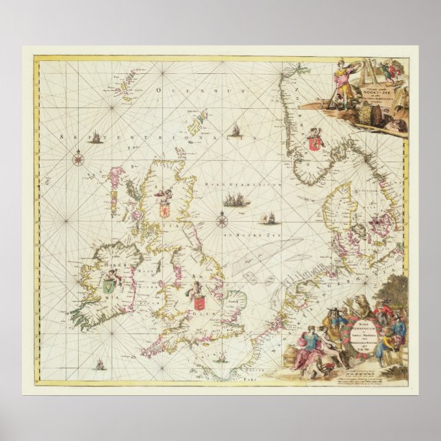 Póster Mapa del Mar del Norte, c.1675 (Frente)