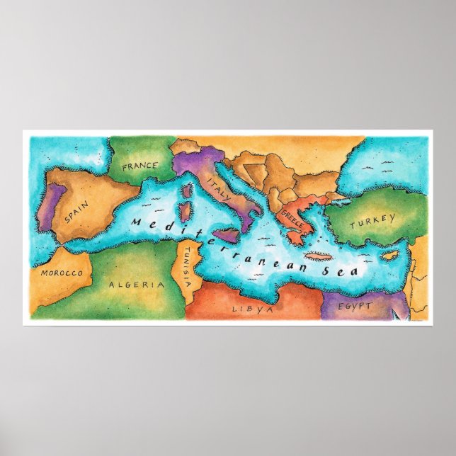 Póster Mapa del Mar Mediterráneo (Frente)