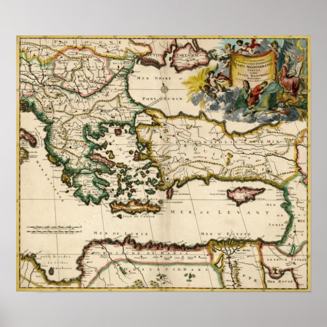 Póster Mapa del Mediterráneo Oriental de 1690 (Frente)