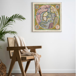 Póster Mapa del Mercator Hondius del Ártico de 1606