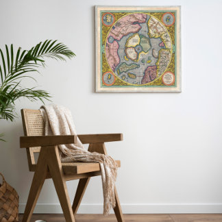 Póster Mapa del Mercator Hondius del Ártico de 1606