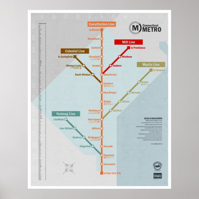 Póster Mapa del Metro de Connecticut (Frente)