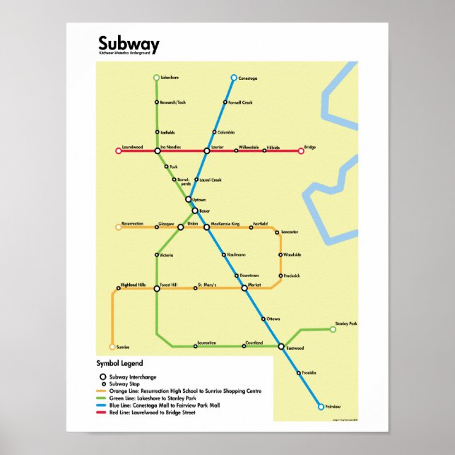 Póster Mapa del metro de la región Waterloo (ficticio) (Frente)