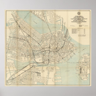 Póster Mapa del metro del casco antiguo de Boston (1917)