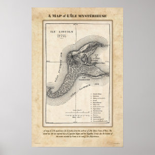 Póster Mapa del misterioso Poster insular de Julio Merne