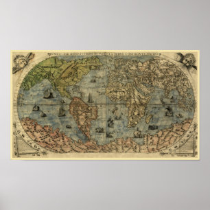 Póster Mapa del mundo 1565 de Ferando Berteli (Fernando