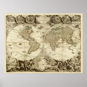 Póster Mapa del mundo 1708 de Jean Baptiste Nolin