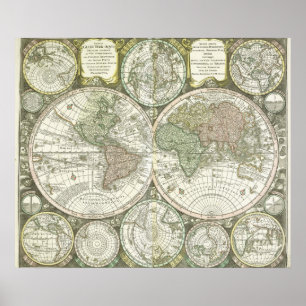 Póster Mapa del mundo 1744