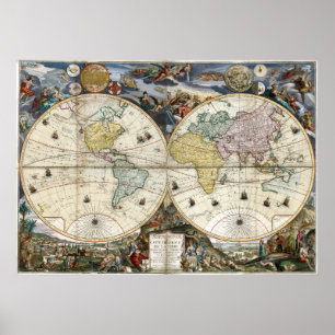 Póster Mapa del mundo 1766
