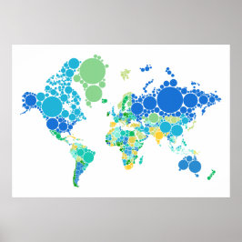 Póster mapa del mundo abstracto con puntos coloridos