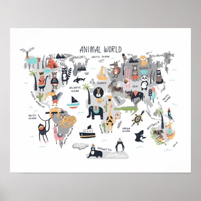Póster Mapa del mundo animal (Frente)