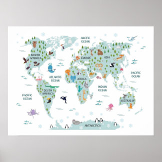 Póster Mapa del mundo animal