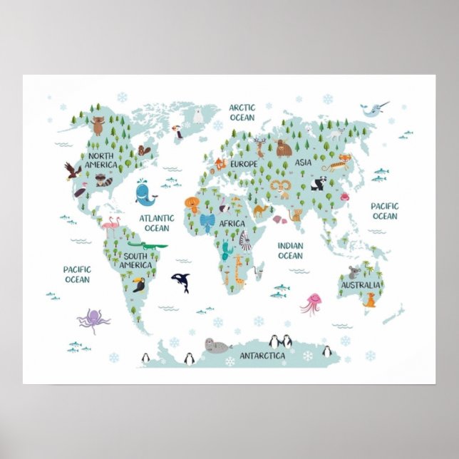 Póster Mapa del mundo animal (Frente)
