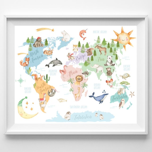 Póster Mapa del mundo animal niños impresos, animales del (Subido por el creador)