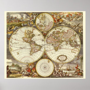 Póster Mapa del mundo antiguo, c. 1680. Por Frederick de