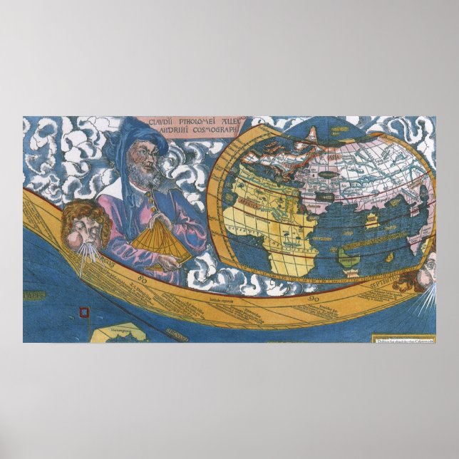 Póster Mapa del mundo antiguo con Claudius Ptolemy, 1507 (Frente)