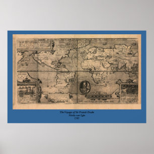 Póster Mapa del mundo antiguo de 1581 de Nicola van Sype