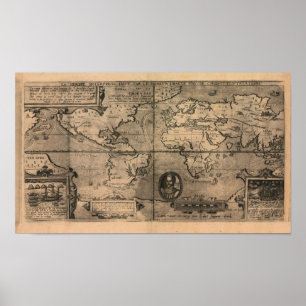 Póster Mapa del mundo antiguo de 1581 de Nicola van Sype