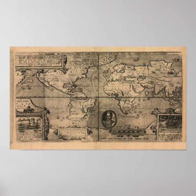 Póster Mapa del mundo antiguo de 1581 de Nicola van Sype (Frente)