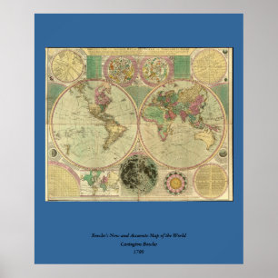 Póster Mapa del mundo antiguo de Carington Bowles, alrede