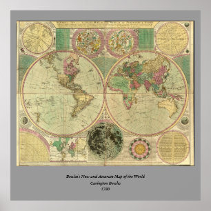 Póster Mapa del mundo antiguo de Carington Bowles, alrede