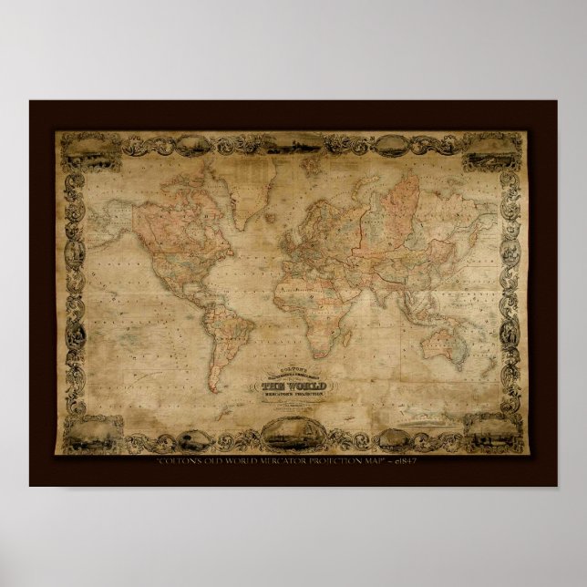 Póster Mapa del mundo antiguo de COLTONS c1847 (Frente)