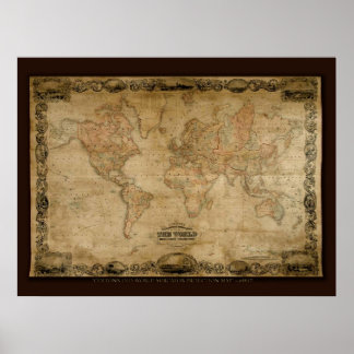 Póster Mapa del mundo antiguo de COLTONS c1847