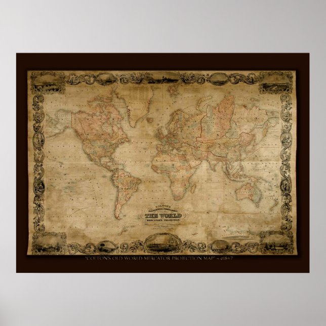 Póster Mapa del mundo antiguo de COLTONS c1847 (Frente)