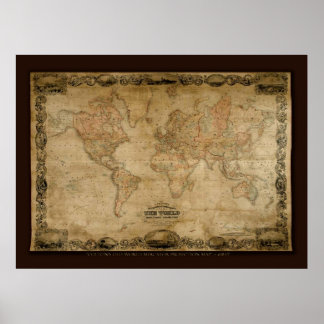 Póster Mapa del mundo antiguo de COLTONS (c 1847) Poster