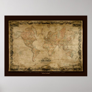 Póster Mapa del mundo antiguo de COLTONS (c 1847) Poster 